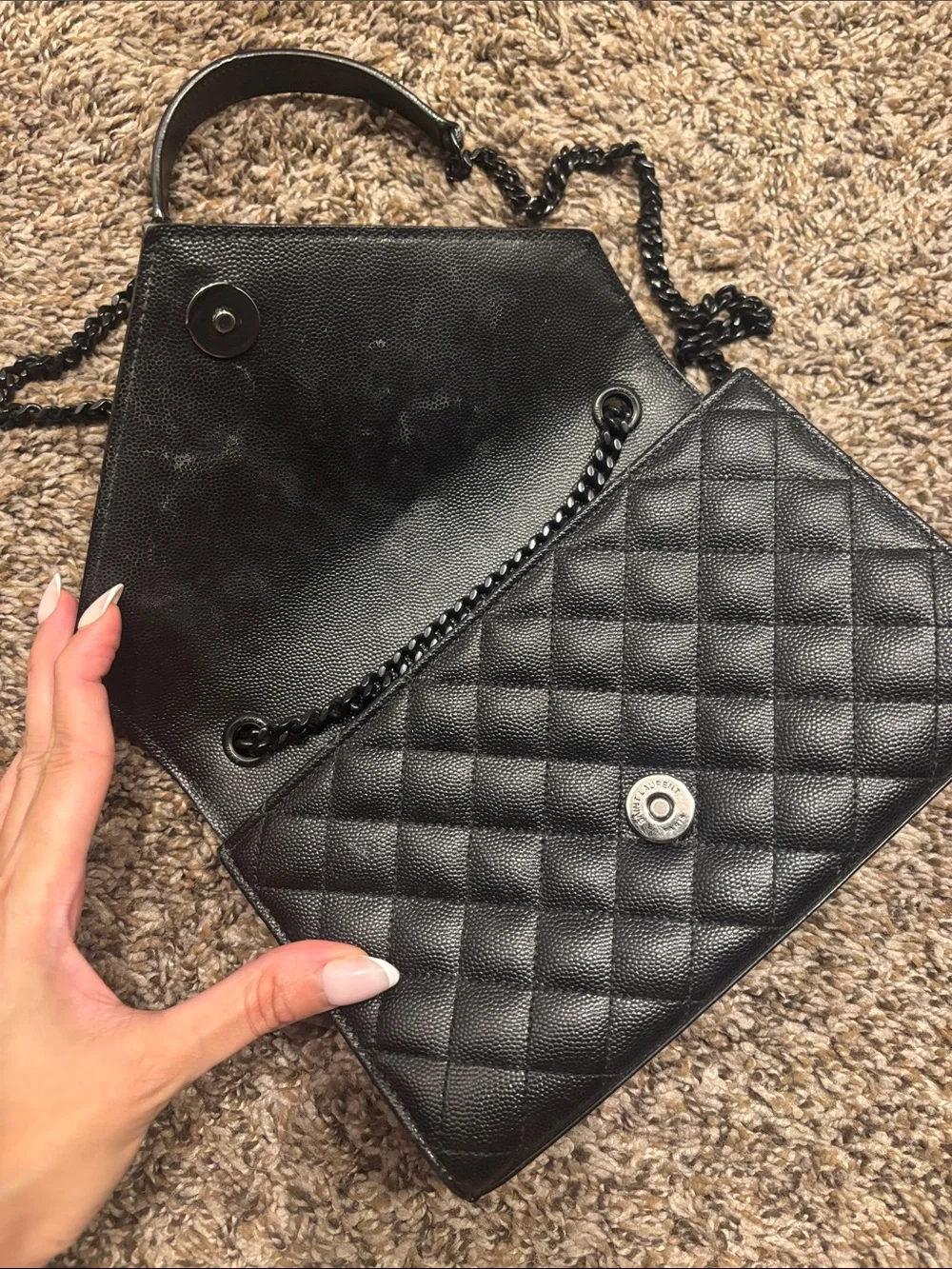 Saint Laurent Black Quilted Chain Crossbody Wallet